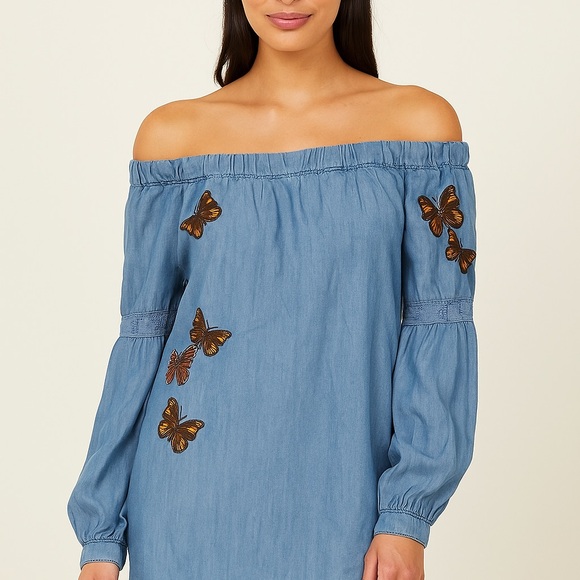 Billy T Dresses & Skirts - Billy T Women’s Butterfly Off-the-Shoulder Medium Chambray Top Blouse Shirt